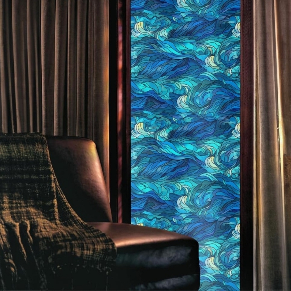 NIP 3 Rolls 16“x118 Abstract Blue Seawave Ocean Double Side Window Clings!